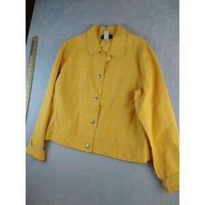 Metrostyle Linen Jacket Women's 16 Yellow Mustard Beach Coastal Casual Trucker